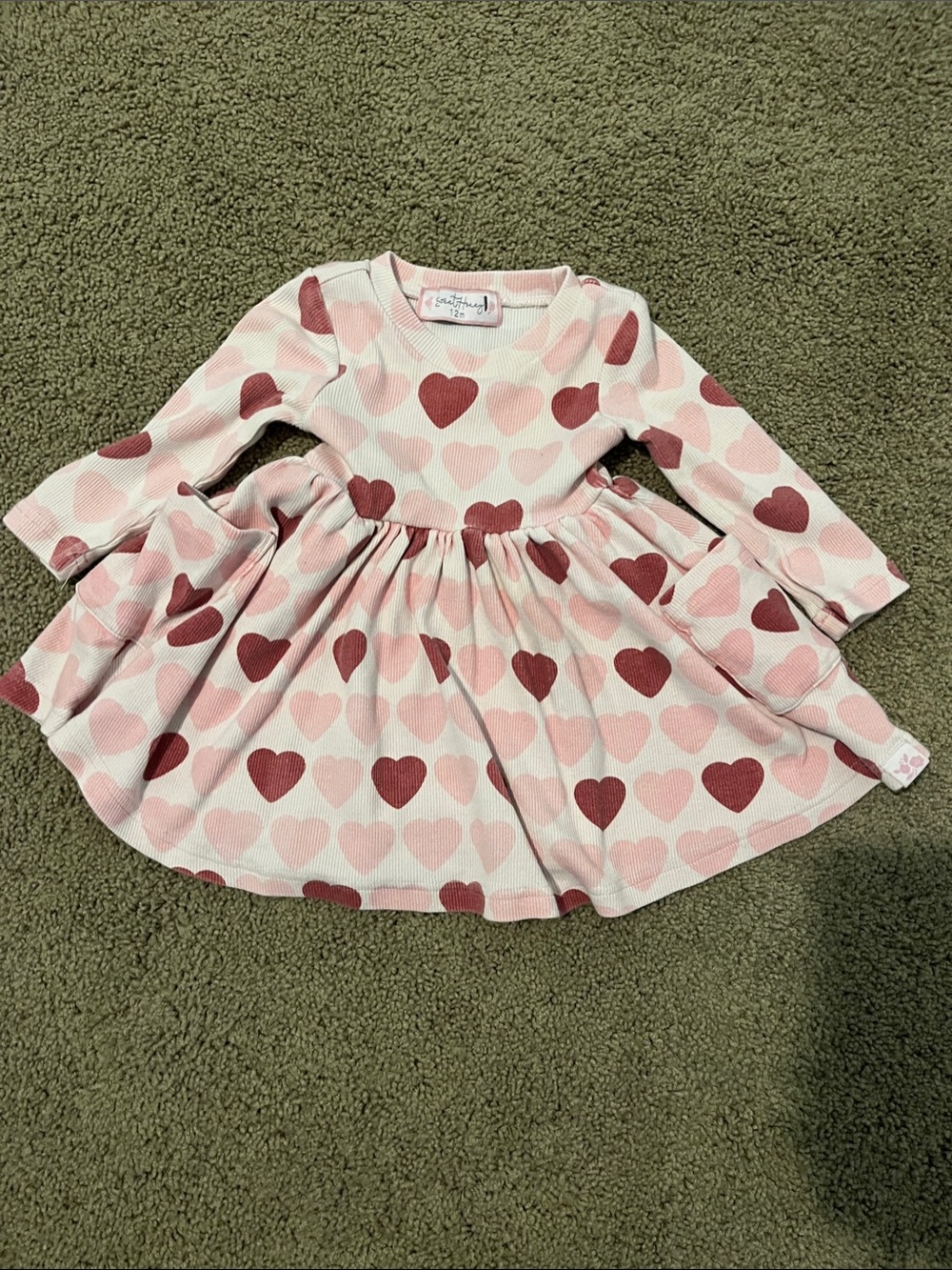 SweetHoney Pink and Dark Rose Heart Print Long Sleeve Twirl Dress